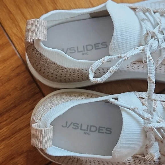 J Slides NYC white/nude Duchess lace-up knitted sneakers - Picture 7 of 14